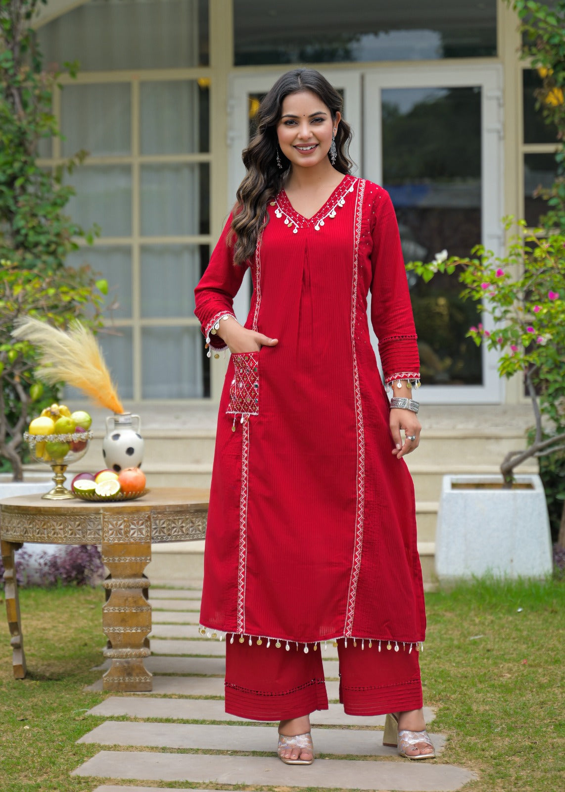 Premium cotton with coin detailing and with lining red suit set