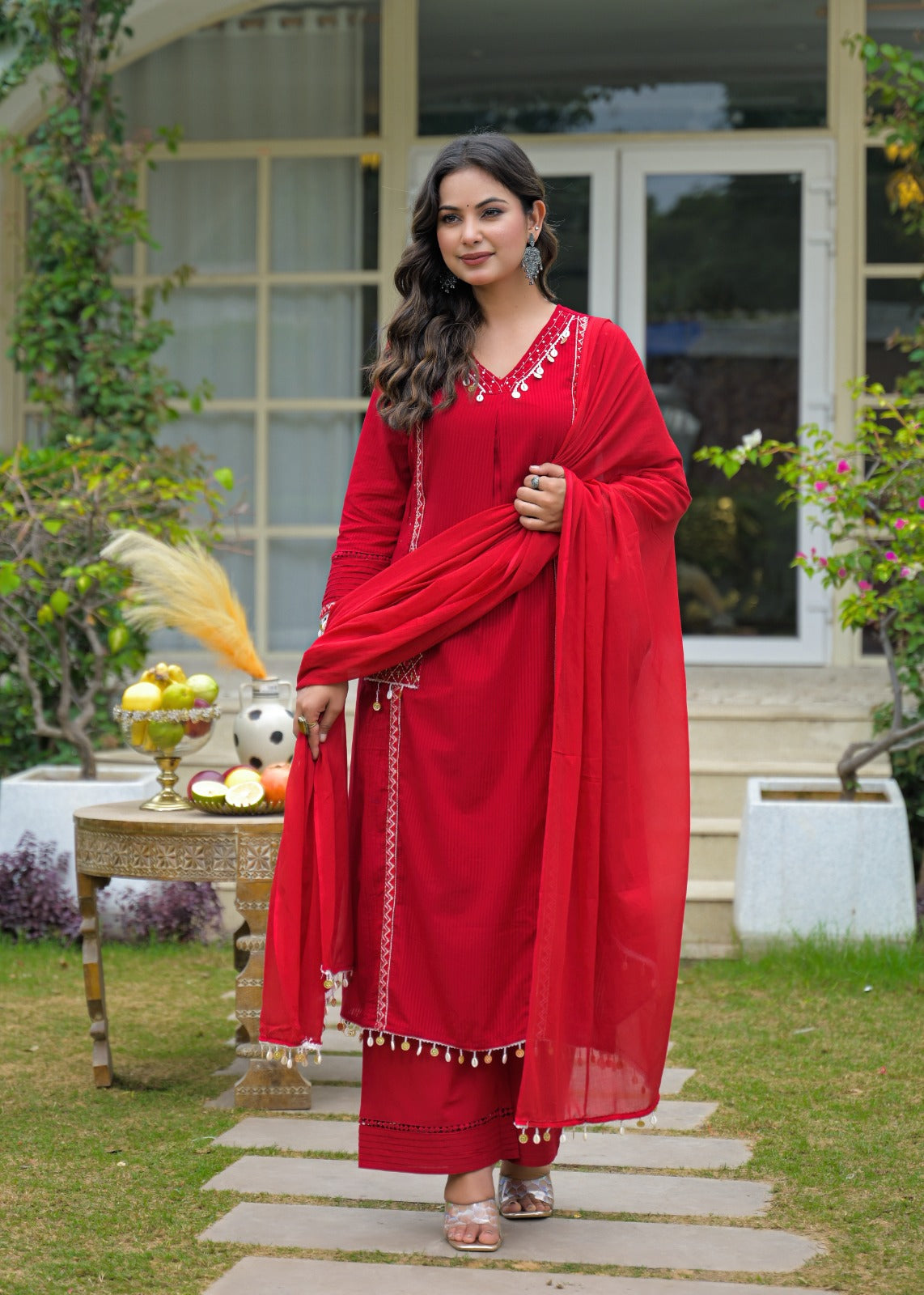 Premium cotton with coin detailing and with lining red suit set