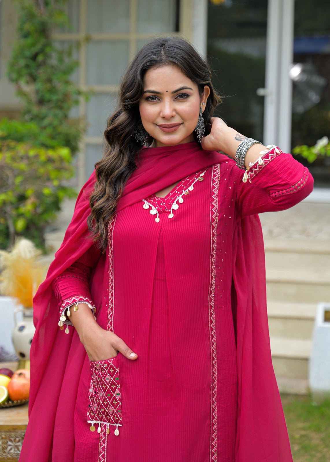 Premium cotton with coin detailing and with lining pink suit set