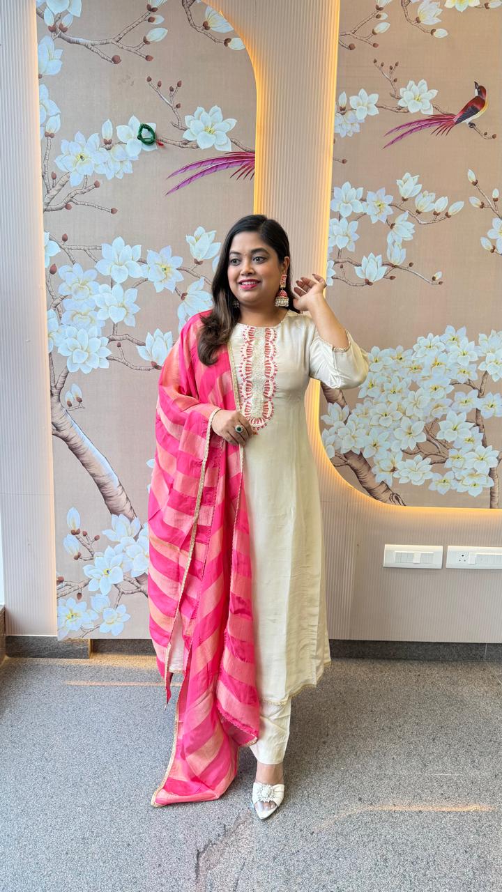 Pretty tissue Anarkali suit set paired