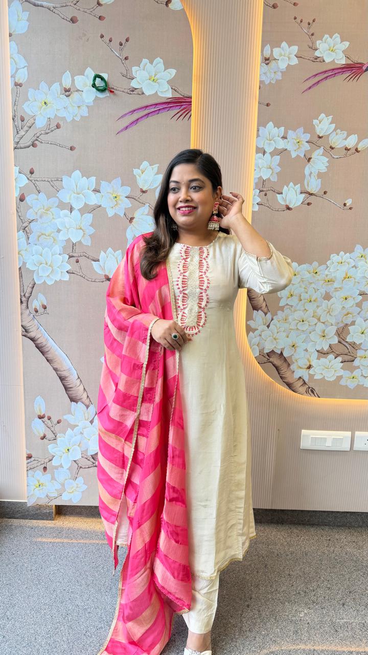 Pretty tissue Anarkali suit set paired