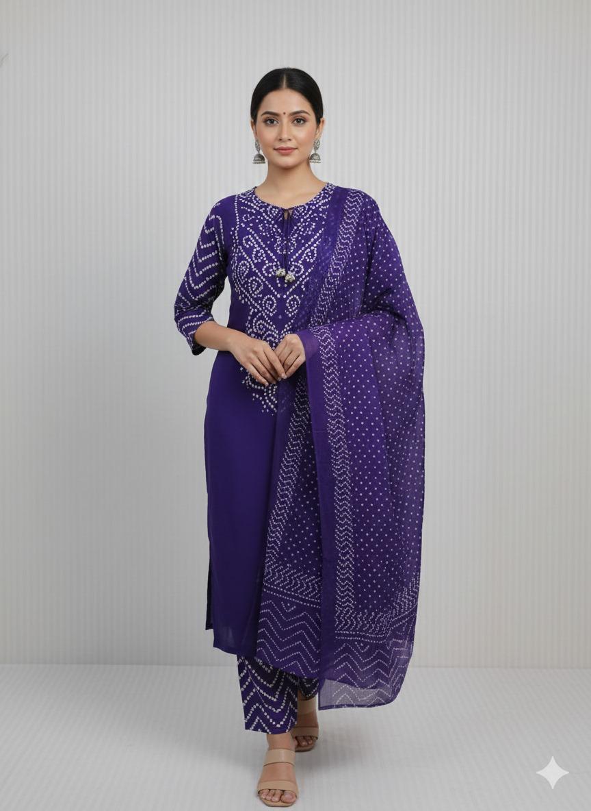 Restocked !! Heavy rayon suit set in purple !! Dispatch Next Week