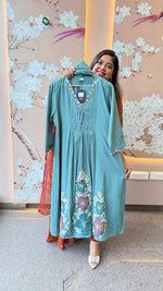 Premium cotton embroidered suit set in blue