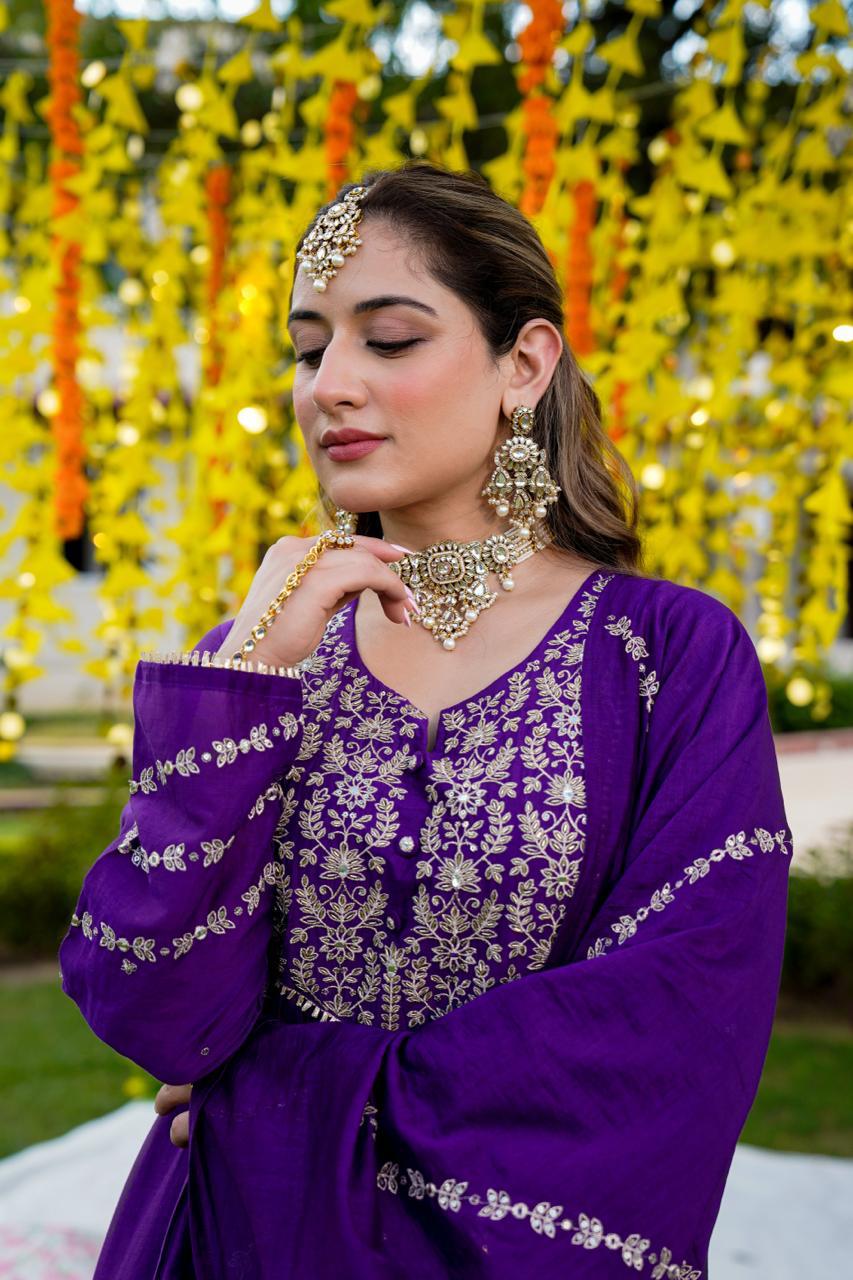 Mulberry silk Zari detailing suit set