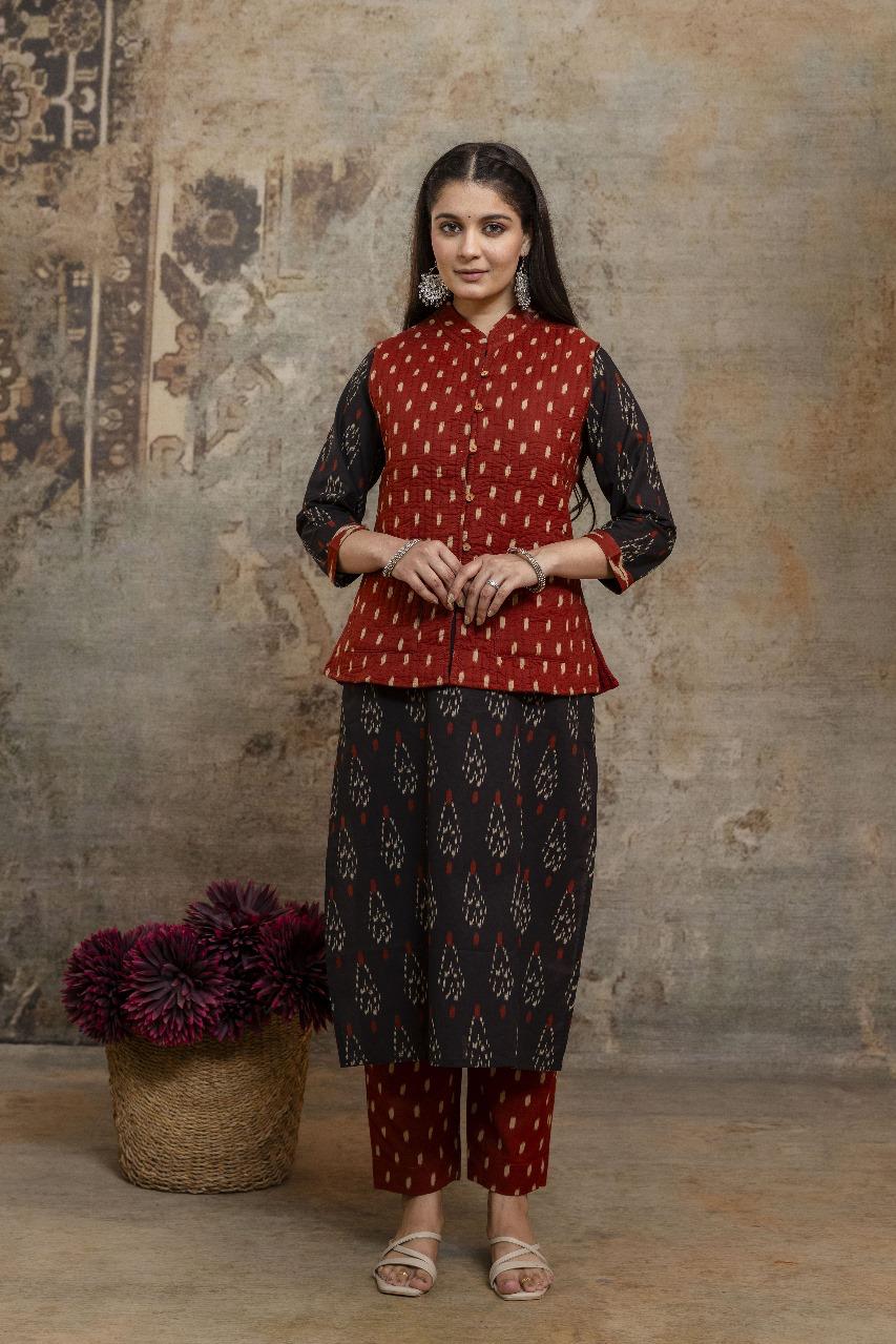 Pure cotton quilted jacket kurta pant