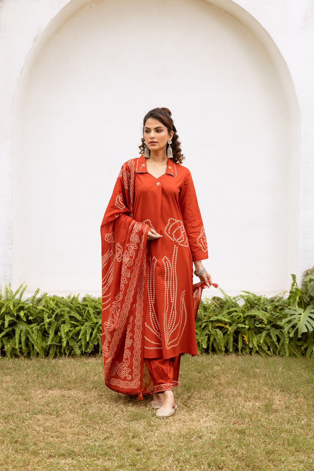 Pure cotton designer suit set in rust
