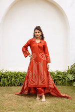 Pure cotton designer suit set in rust