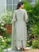Mint green chinon with heavy shifli n embroidery suit set