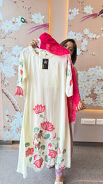 Gorgeous applique work full suit set in ivory