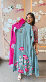 Gorgeous applique work full suit set in blue