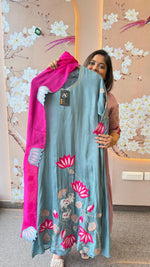 Gorgeous applique work full suit set in blue