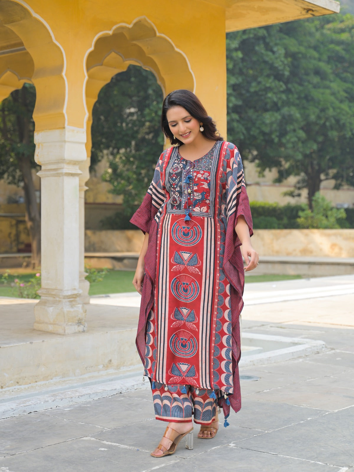 Ajrakh Mul silk kaftan co ord