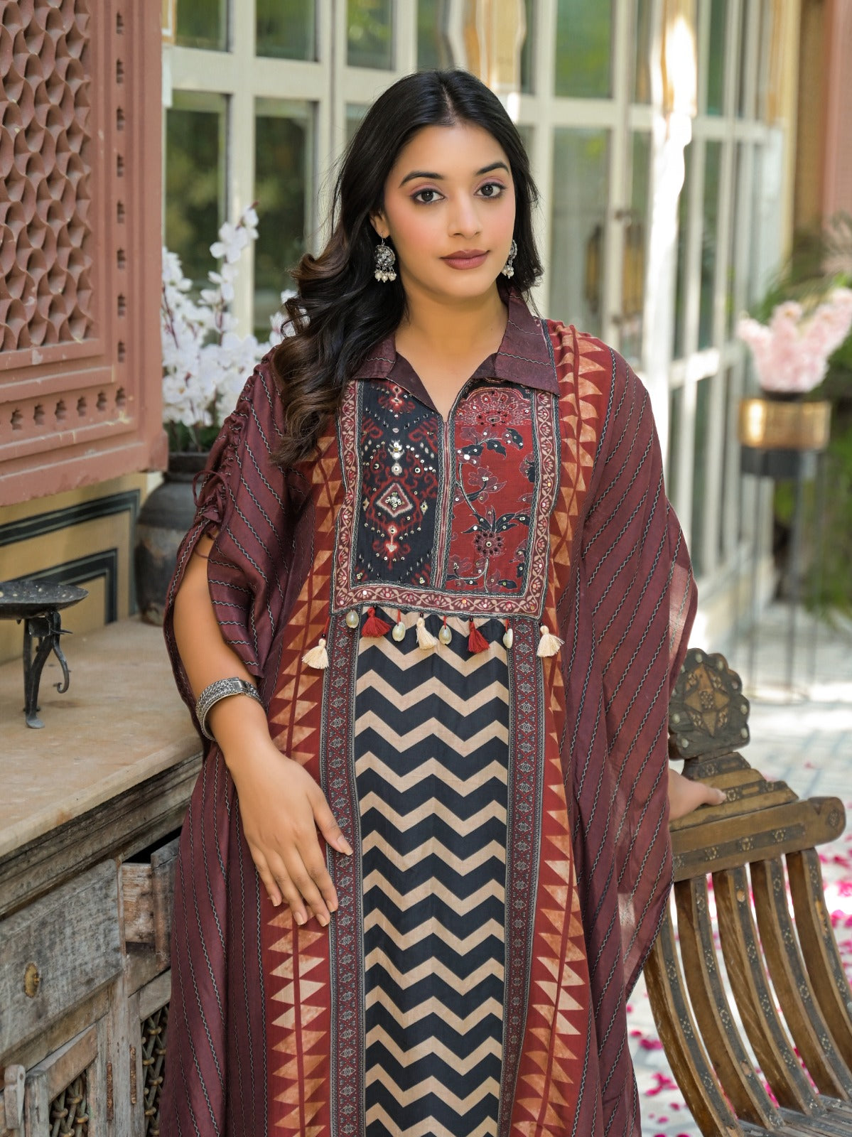 Wow Ajrakh Mul silk kaftan co ord