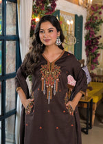 Designer pocket brown colour cotton suit set