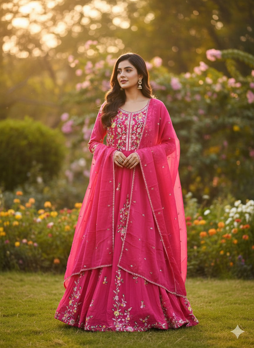 Premium chinon fully embroidered gown