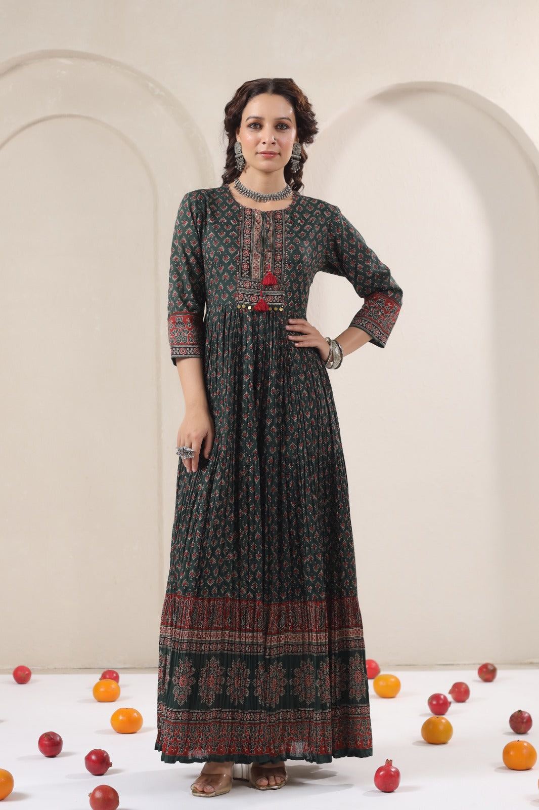 Cotton ajrakh gown in green