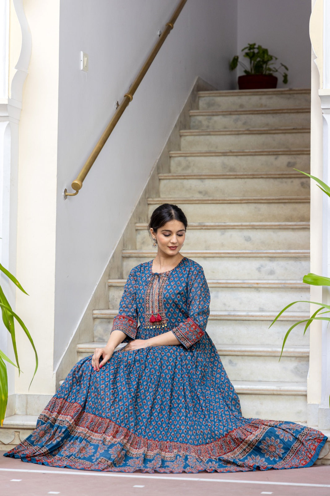 Cotton ajrakh gown in blue