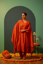 V neck embroidered bemberg muslin suit set