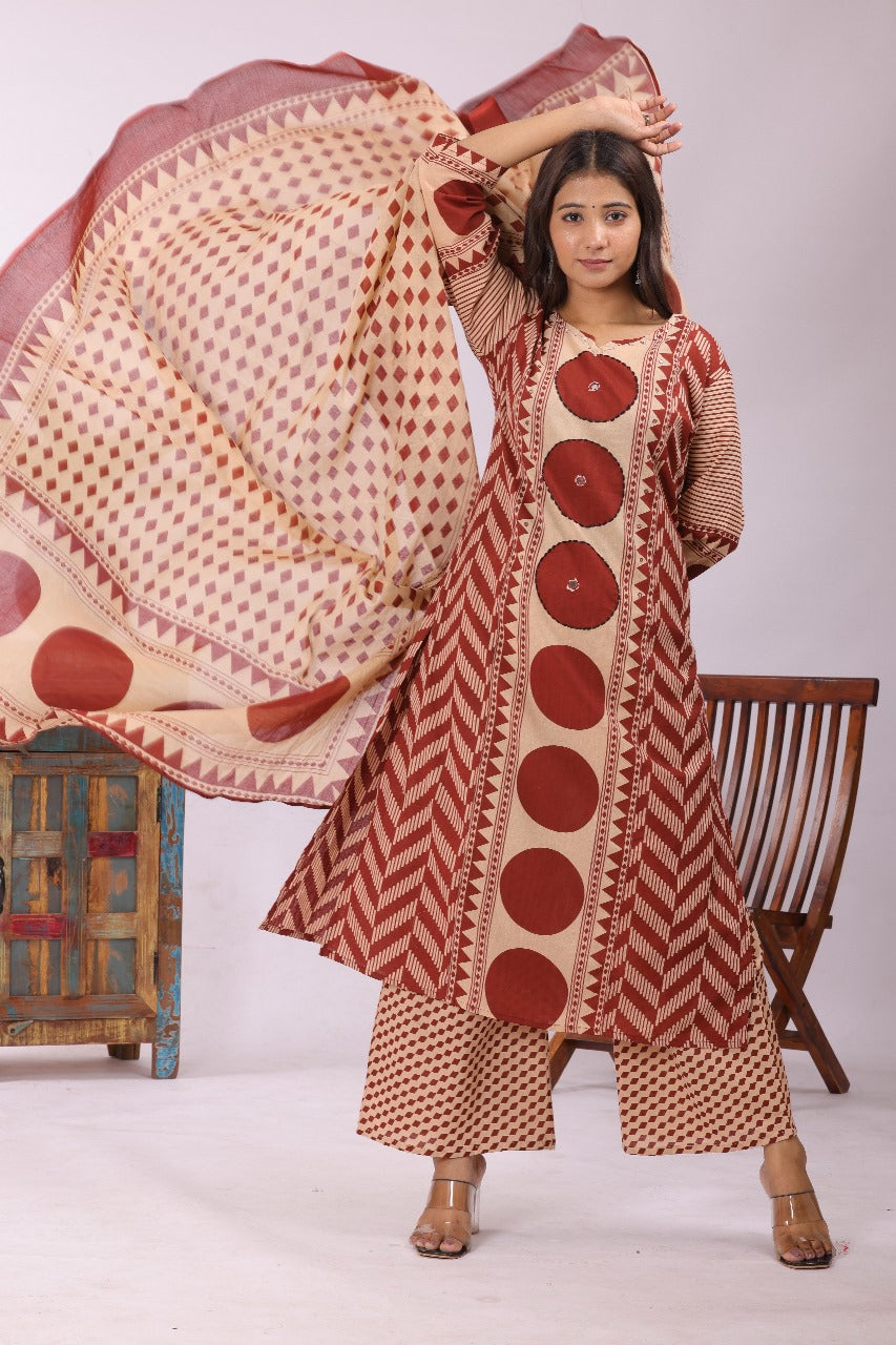 Cotton suit set in brick red