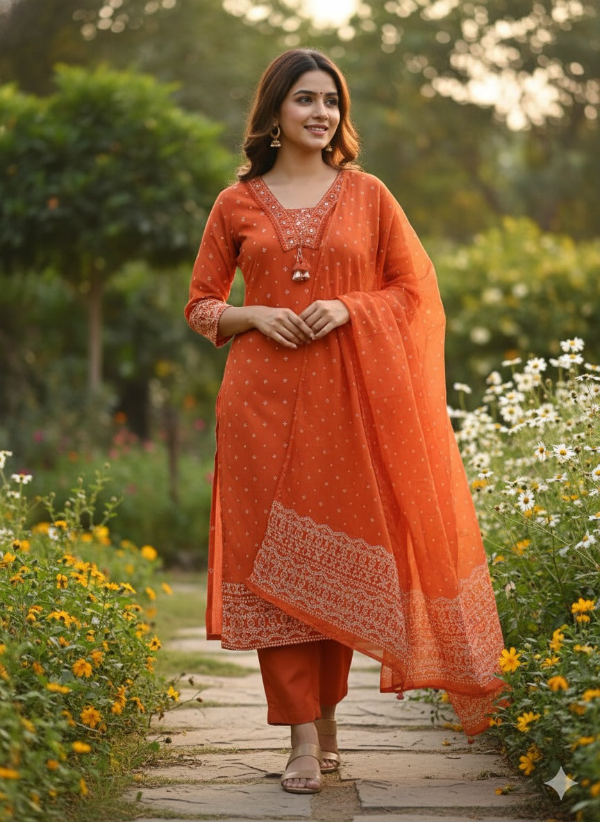 Rust bandhani suit set