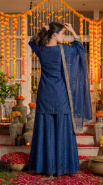 Gorgeous pure silk zari detailing palazzo suit set in blue