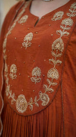 Pure mul cotton Zari detailing suit set in rust