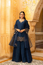 Gorgeous suit back in new colour! Santoori silk dress plazzo set with intricate embroidery