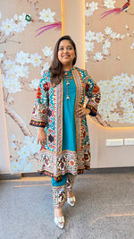 Premium Patola jacket paired with sleeveless kurta and pant