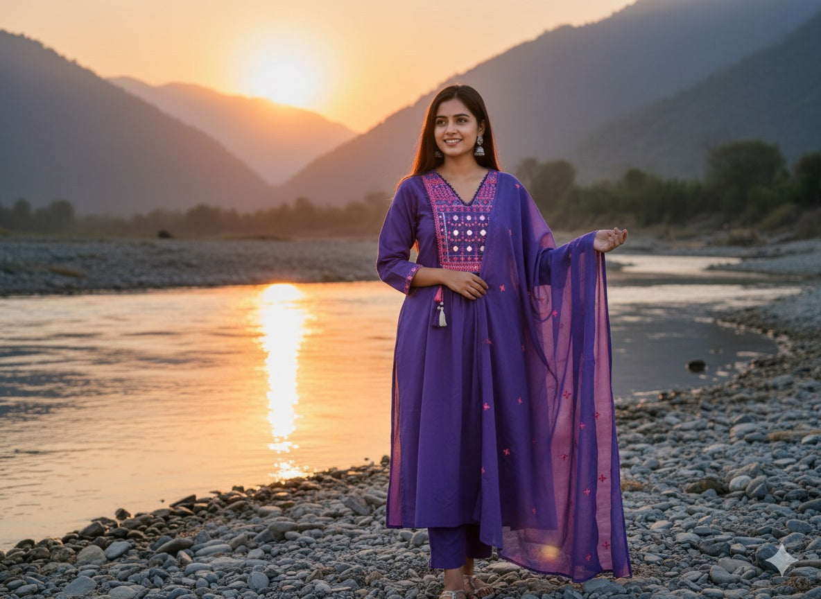 Pretty cotton embroidery suit set