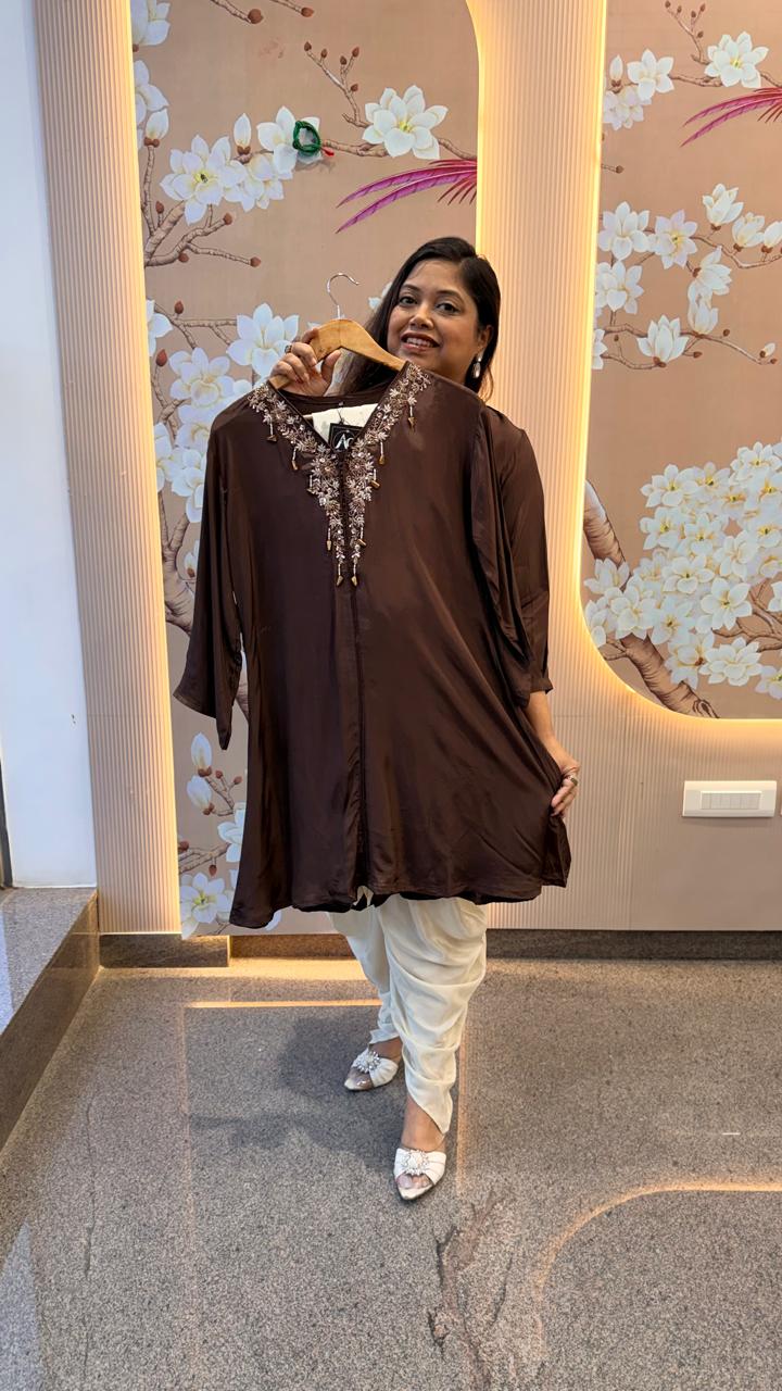 Pure crepe tulip pant Co ord set in brown