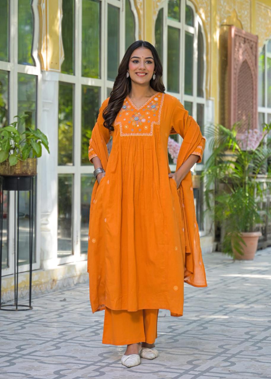 Premium designer cotton embroidered full suit set