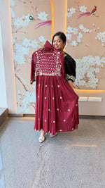 Wow zari detailing Anarkali cotton suit set in red