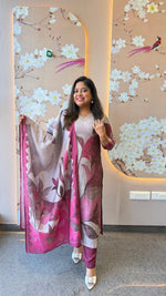 Premium modal digital printed full suit set in plum shade