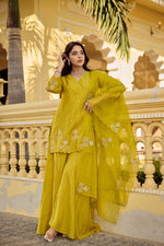 Premium Santoori silk skirt plazzo set in yellow