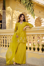 Premium Santoori silk skirt plazzo set in yellow