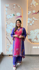 Premium smart pure crepe co ord set in purple n pink