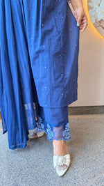 Wow cotton suit set with orgenza detailing on sleeves and pant in blue