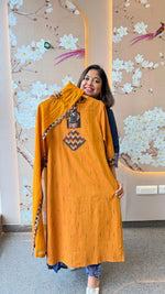 Handloom cotton fully weaved suit set paired with applique dupatta