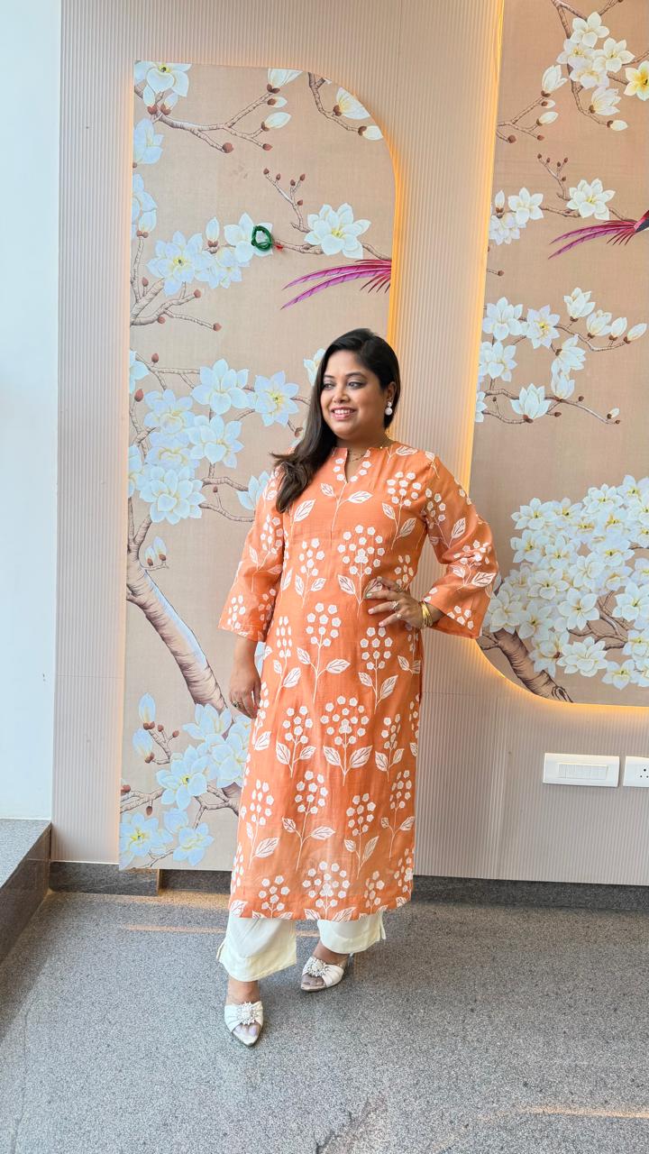Celebrity design embroidered Mul chanderi kurta pant
