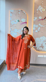 Restocked Designer pant sleeves cotton suit set in rust