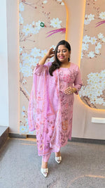 Fully embroidered Modale suit set paired organza dupatta