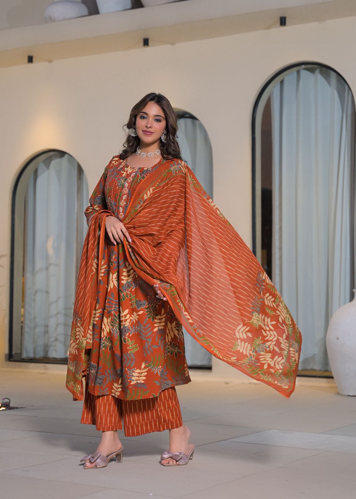 Pure cotton yellow full suit set in orange