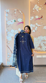 Premium pure cotton real mirror full suit in blue