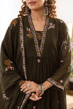 Pure Mul cotton designer digital printed full suit in olive