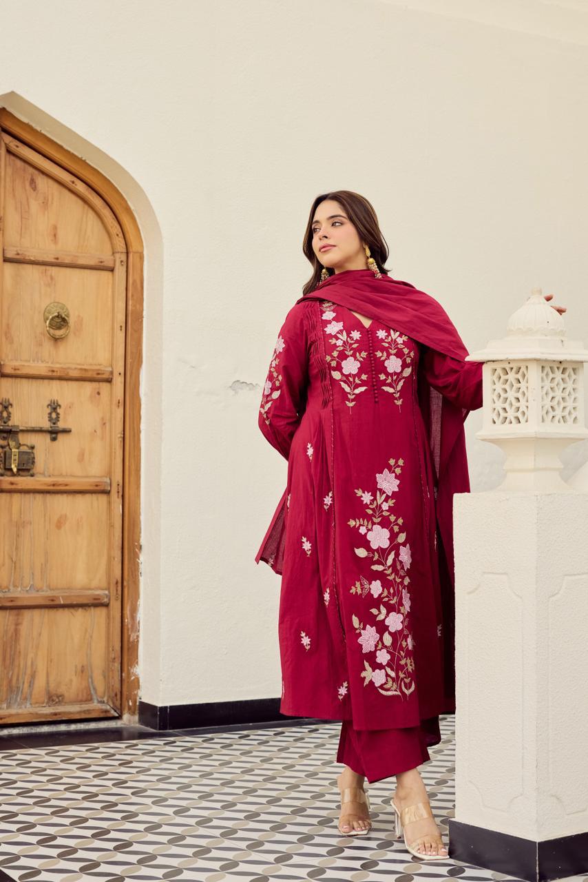 Premium Mul cotton embroidered full suit set