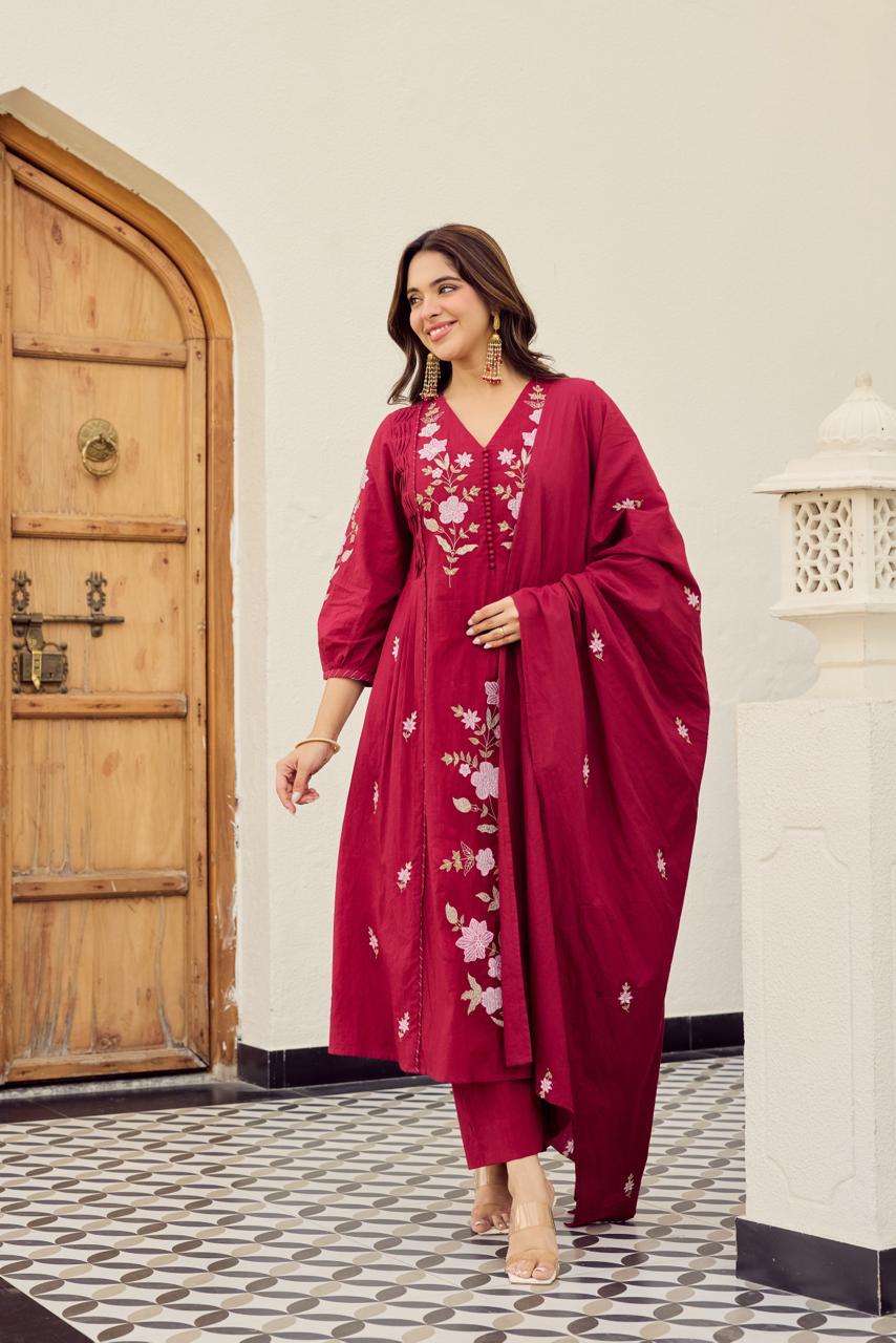 Premium Mul cotton embroidered full suit set