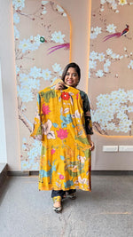 Pure Mul silk Kalamkari kurta pant in yellow