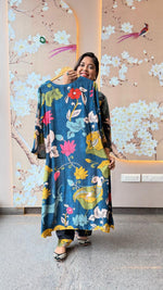 Pure Mul silk Kalamkari kurta pant in blue