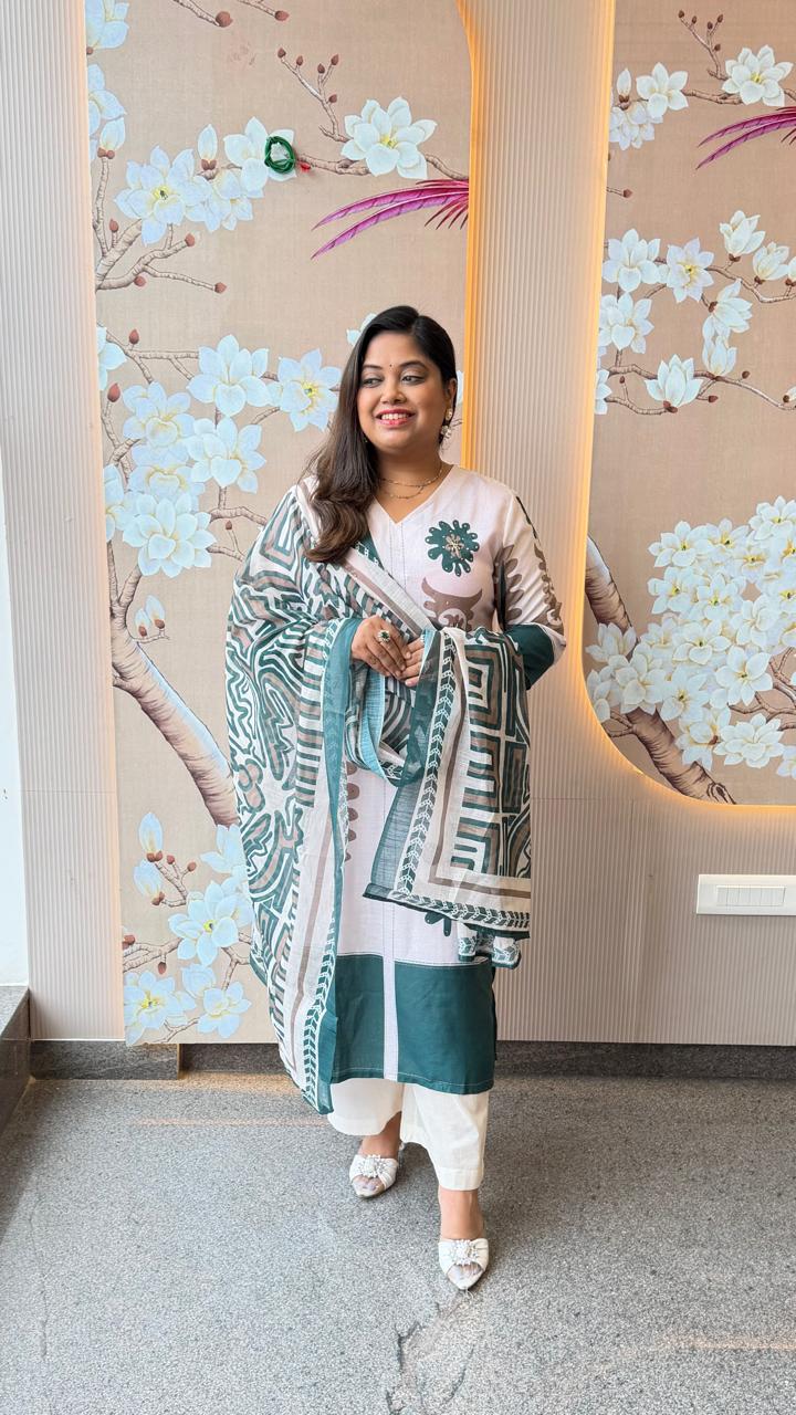 Super soft linen cotton digital printed suit set