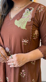 Pure cotton embroidered pichwai concept in brown full suit set
